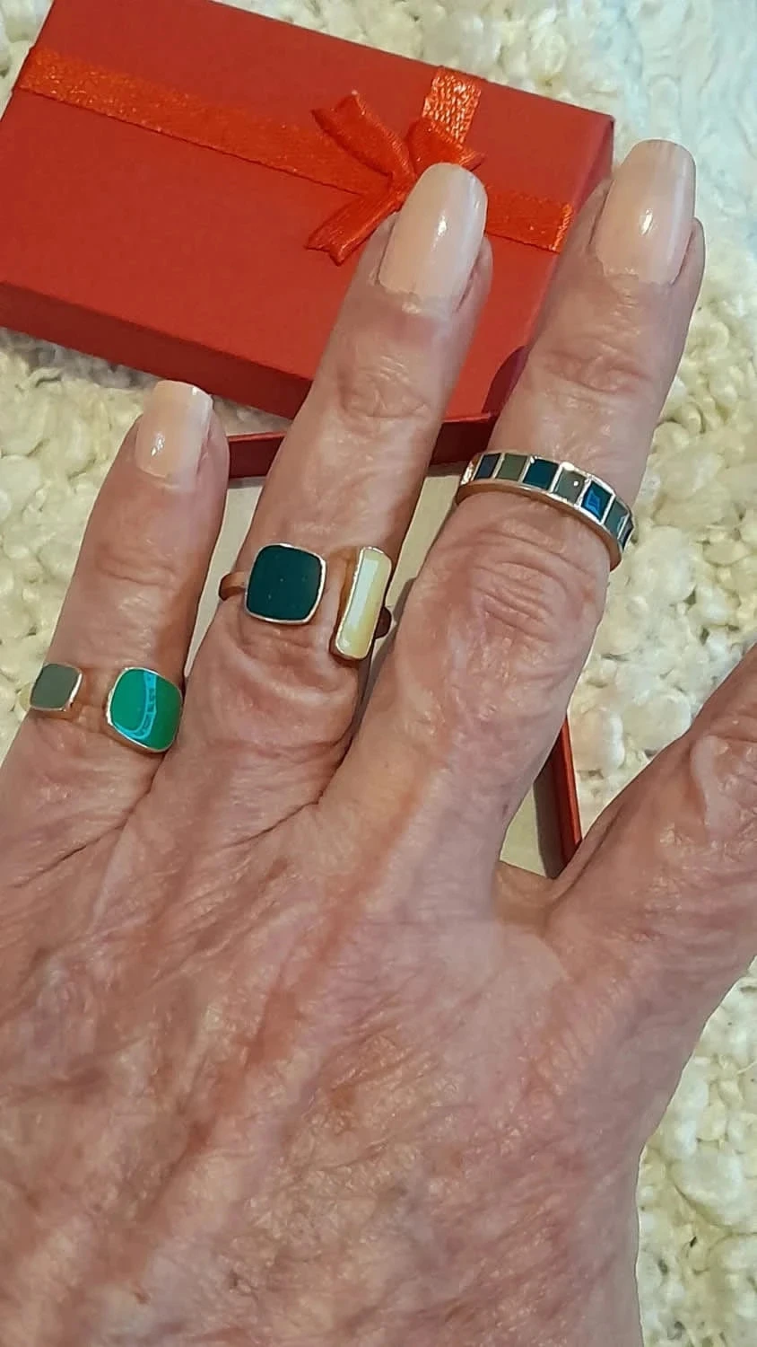Lot de 3 bagues, esmaltadas, cor verde, tamanho 56 – photo 5